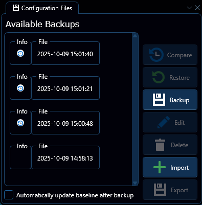Depicted is an overview of the WeConfig configuration files tab