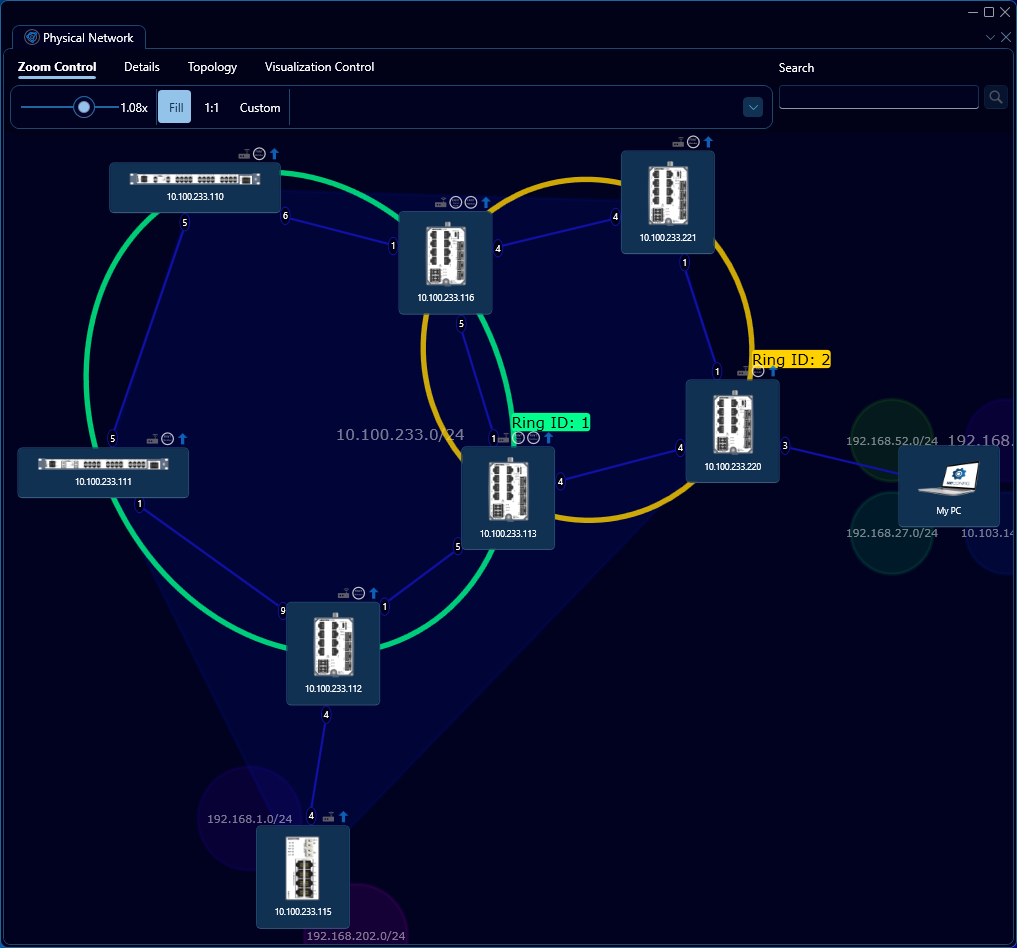 Depicted is an overview of the WeConfig physical network panel