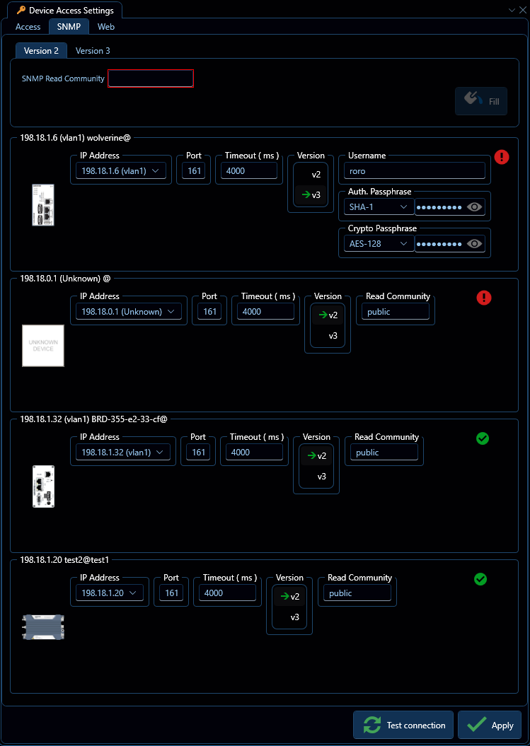 Depicted is the device access SNMP settings