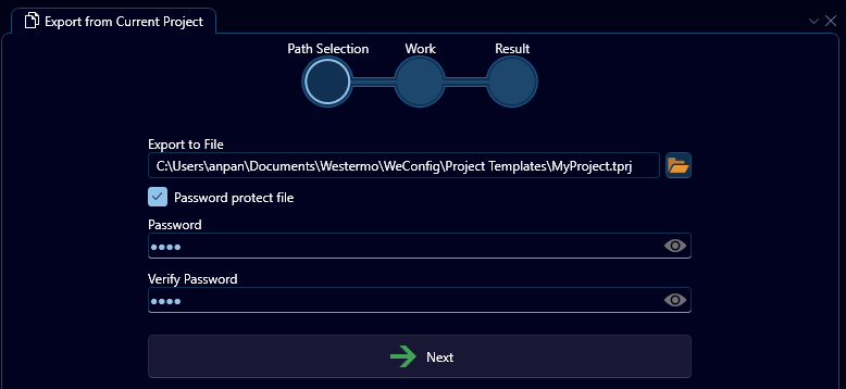 Export Project - Step 1: Path Selection