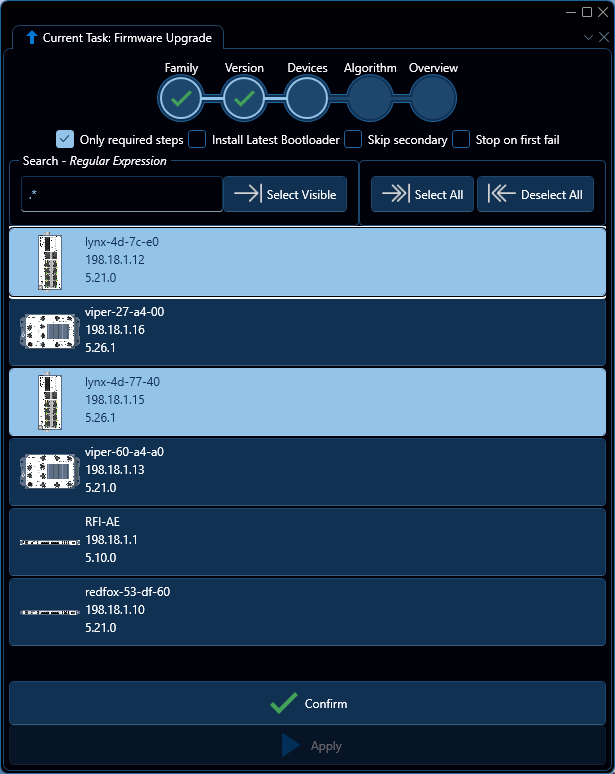 Depicted is an overview of the WeConfig firmware devices tab