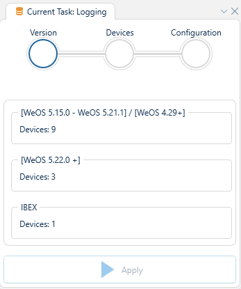 Depicted is an overview of the WeConfig logging version tab