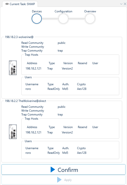 Depicted is an overview of the WeConfig SNMP configuration tab