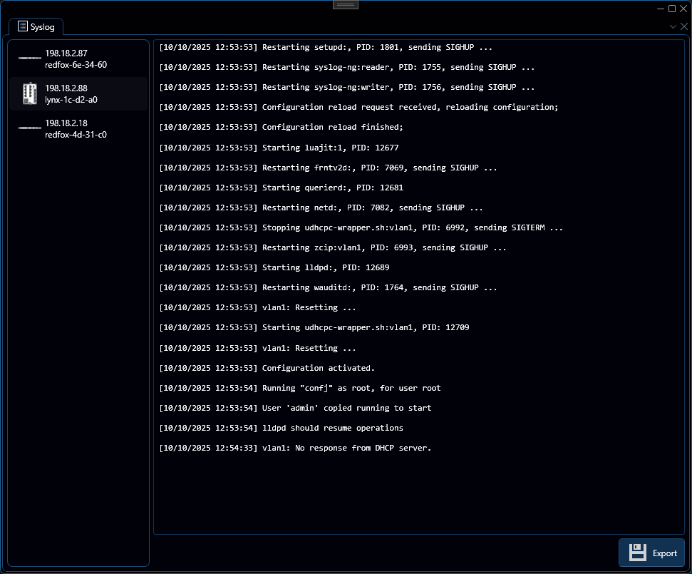 Depicted is an overview of the WeConfig syslog tab